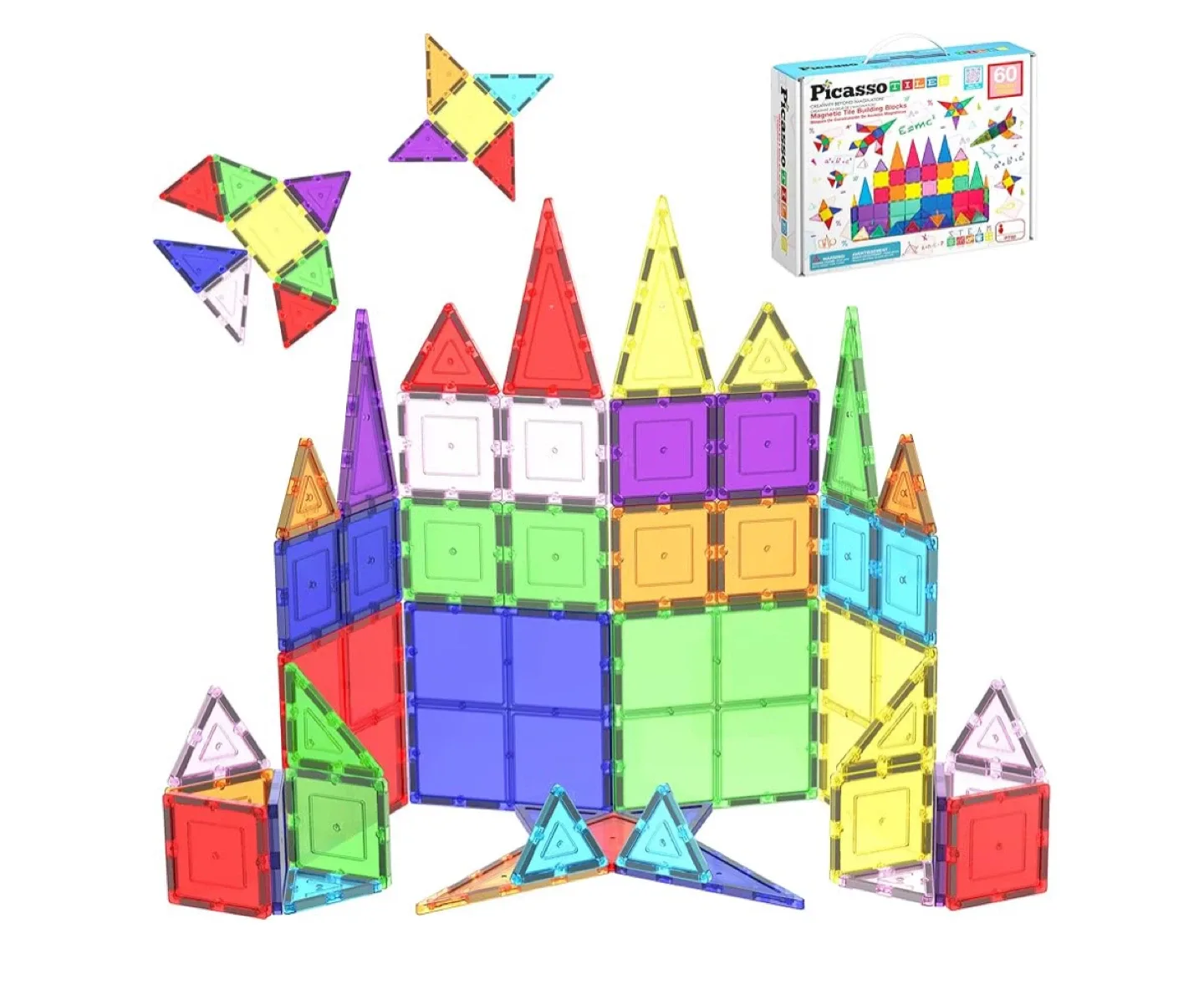 Picasso Tiles Magnetic Building Blocks - 60 Pieces