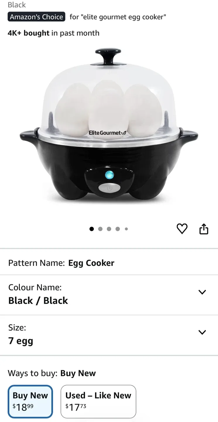 Elite Gourmet Easy Egg Cooker - Cooks 7 Eggs