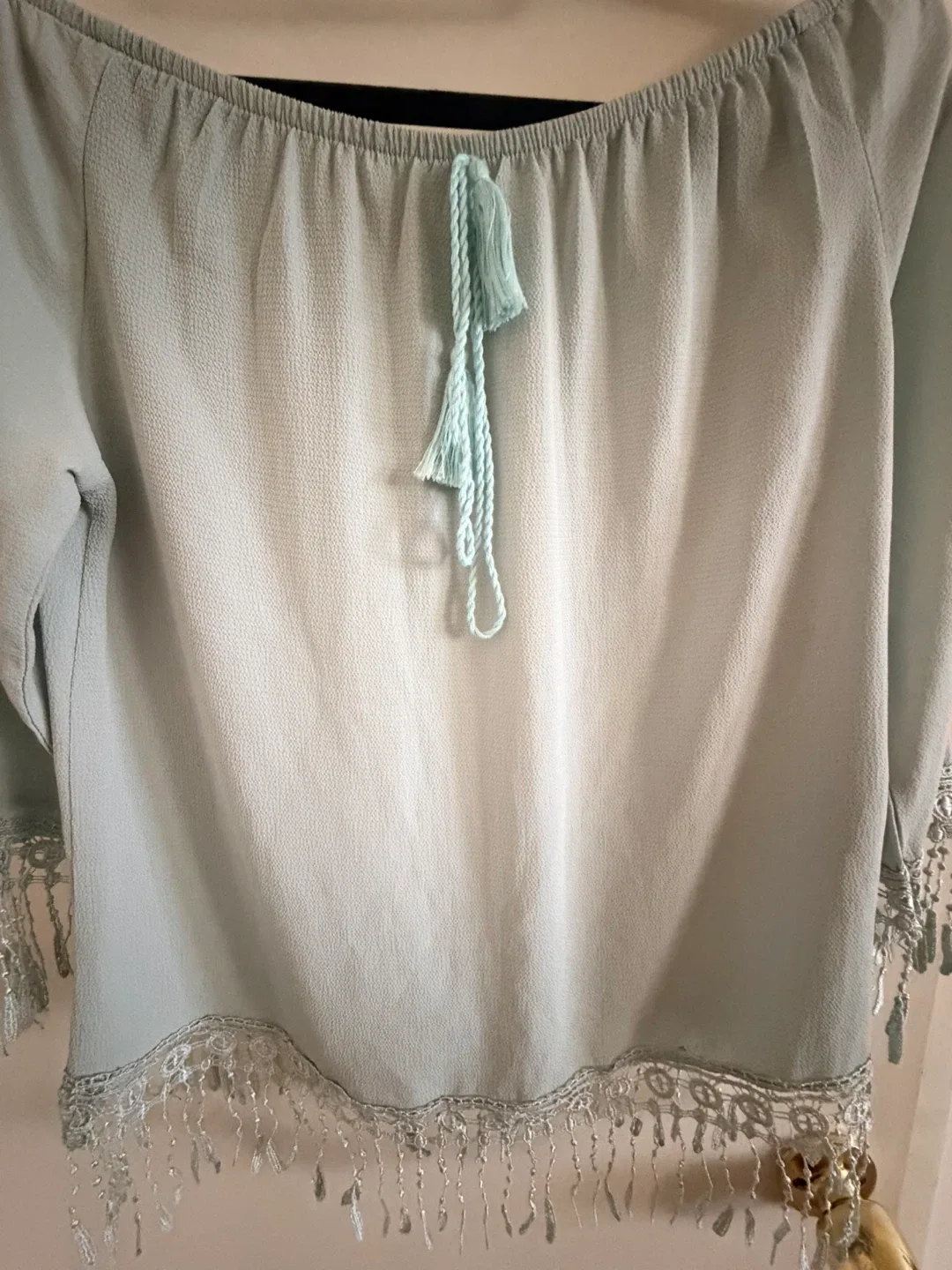Light Blue Fringed Off-Shoulder Top image indicator(3)