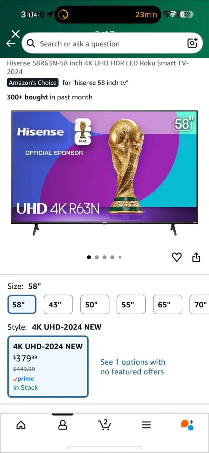 58” Hisense TV image indicator(2)