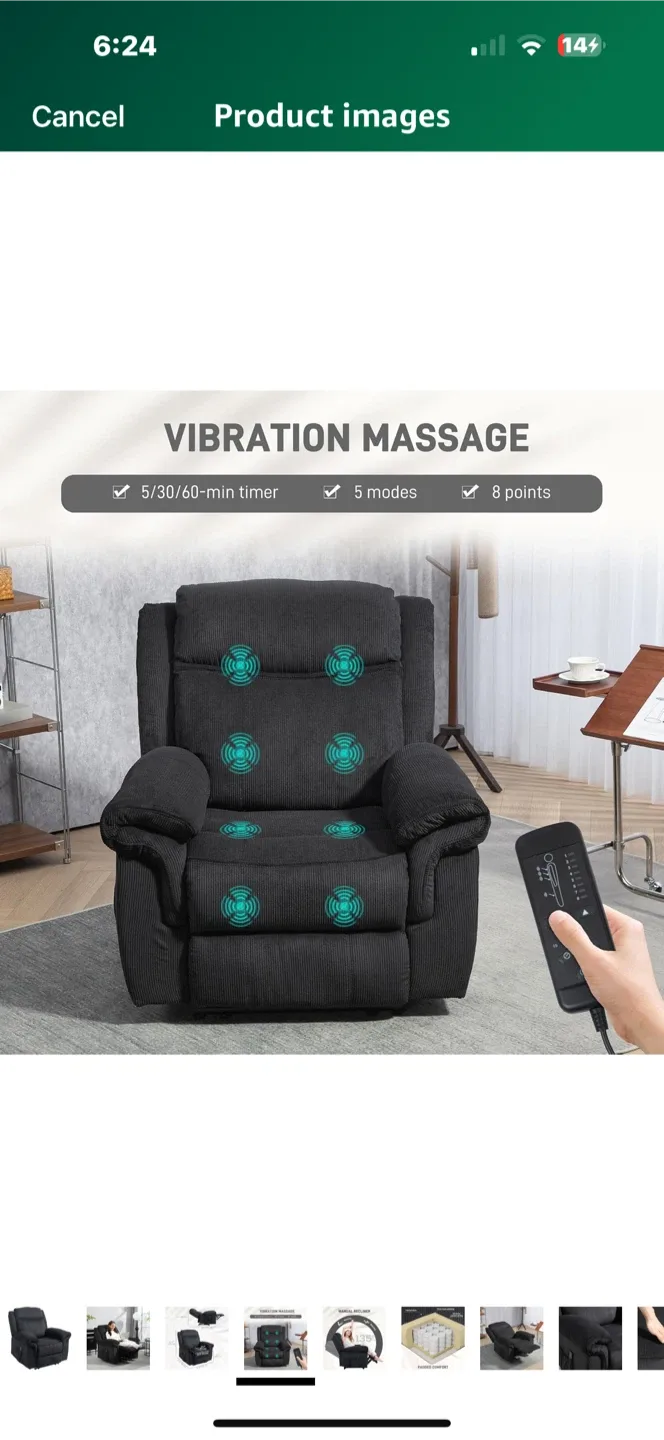 Black Corduroy Vibration Massage Recliner image indicator(2)