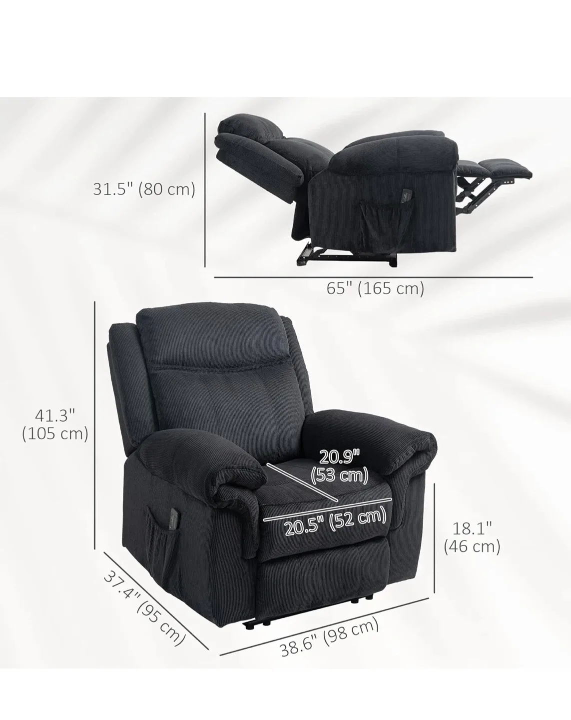Black Corduroy Vibration Massage Recliner