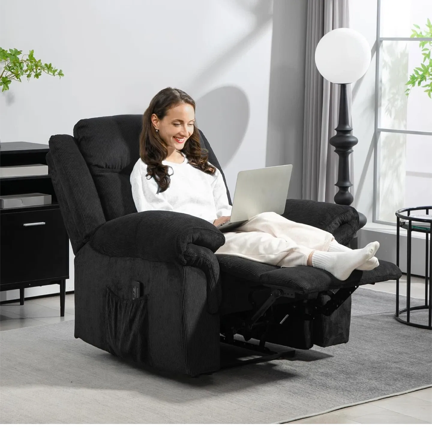 Black Corduroy Vibration Massage Recliner image indicator(5)