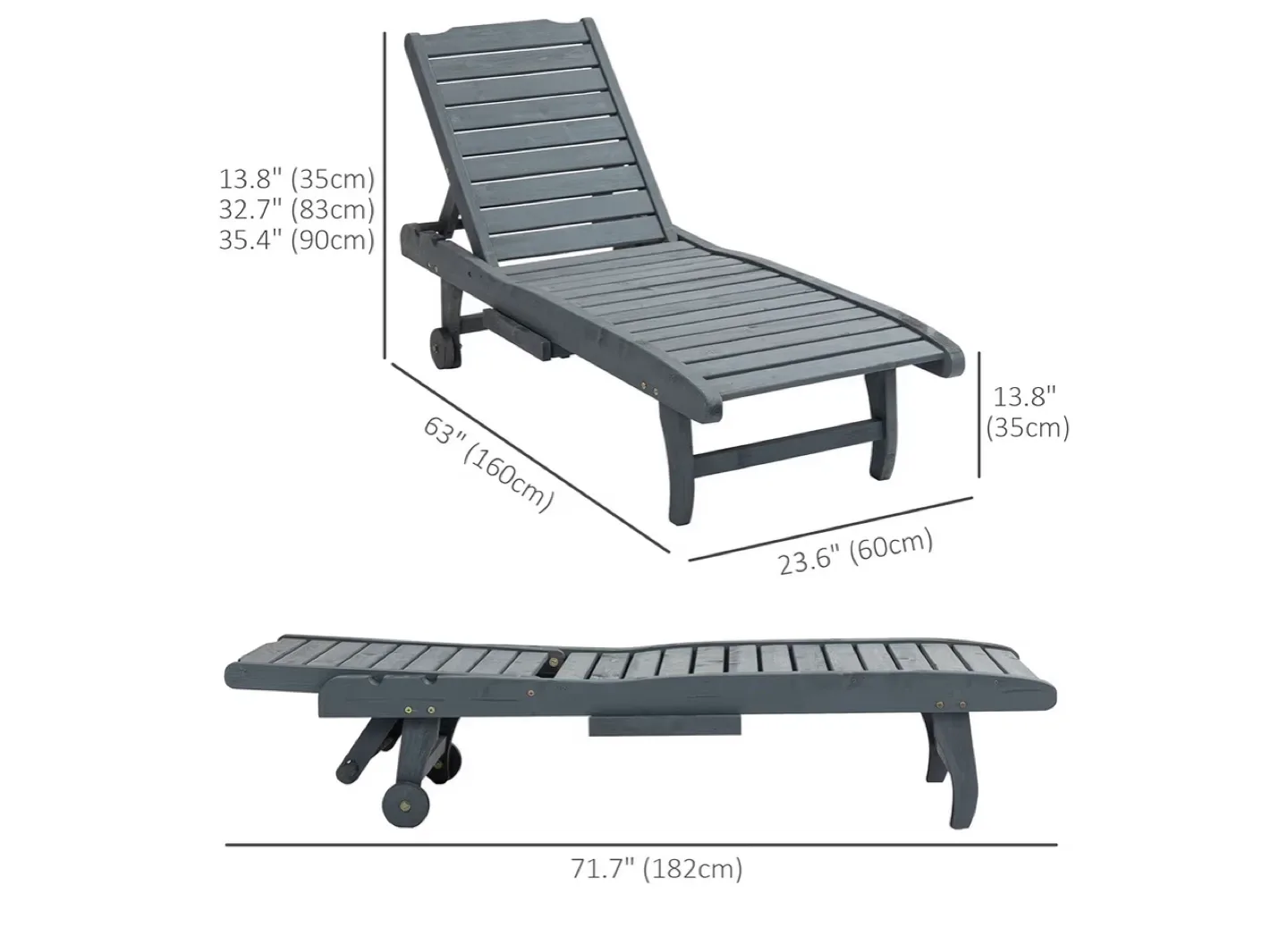 Outsunny Wooden Outdoor Chaise Lounge Chair image indicator(3)