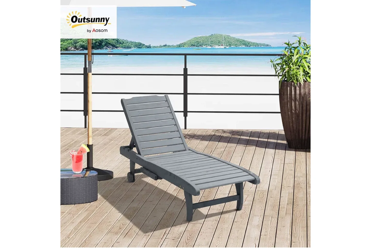 Outsunny Wooden Outdoor Chaise Lounge Chair image indicator(2)