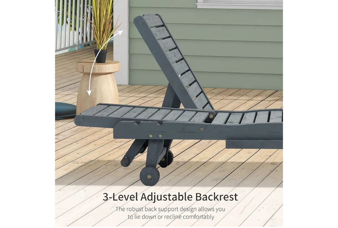 Outsunny Wooden Outdoor Chaise Lounge Chair image indicator(5)