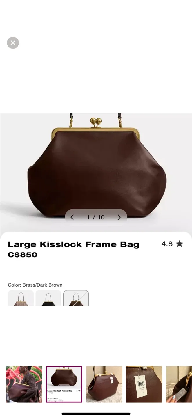 BRAND NEW! Coach Large Kisslock Frame Bag - Dark Brown image indicator(2)