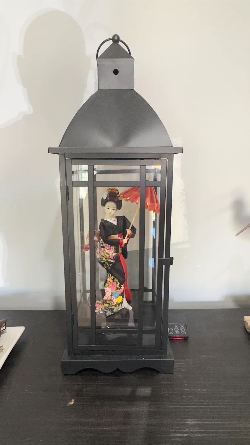 Black Metal Lantern with Geisha Doll thumbnail