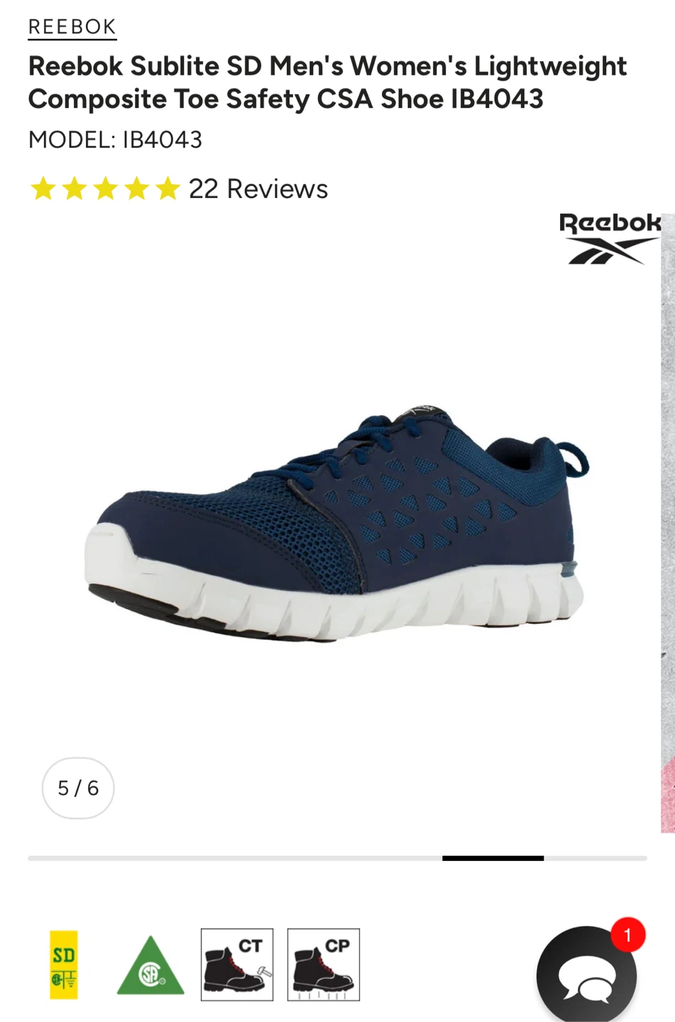 Reebok Sublite SD Safety Shoes - Navy, Size 10