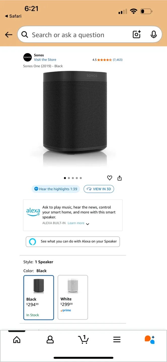 Sonos One 2020 - Black Speaker