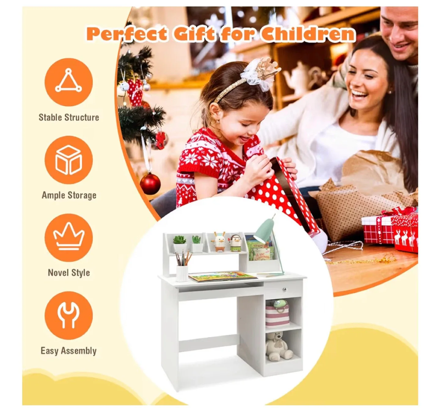 Kids White Desk with Hutch and Storage image indicator(3)