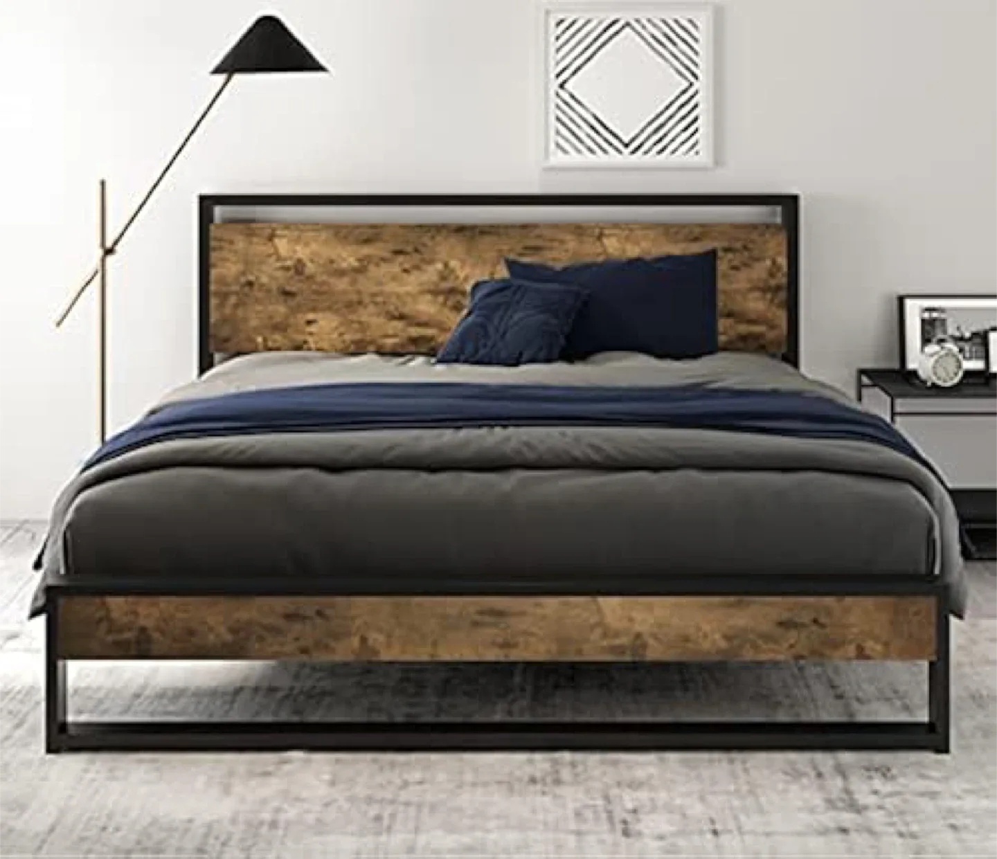 Rustic Brown & Black Metal Bed Frame