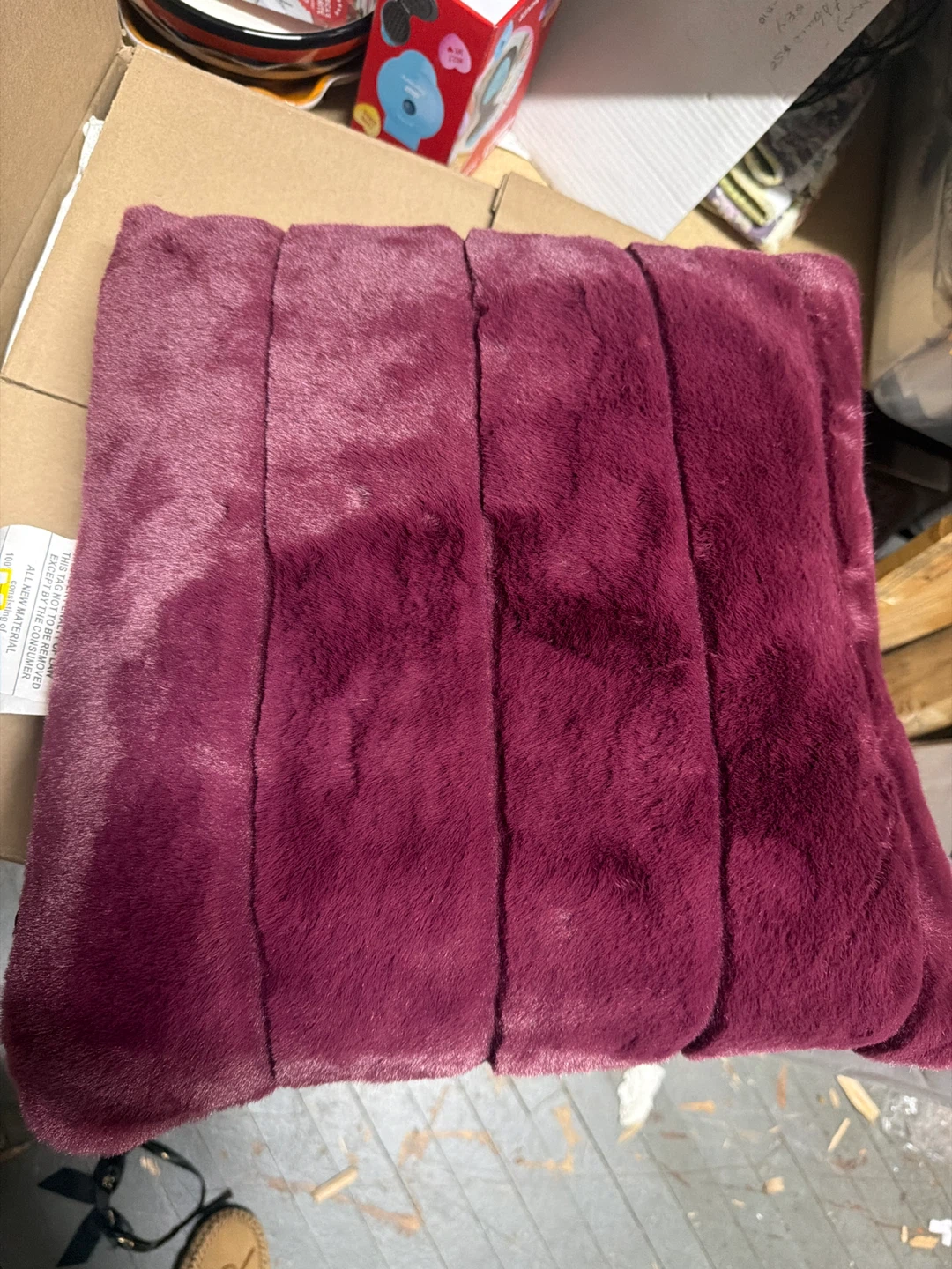 Faux Fur Throw Pillow - Burgundy
