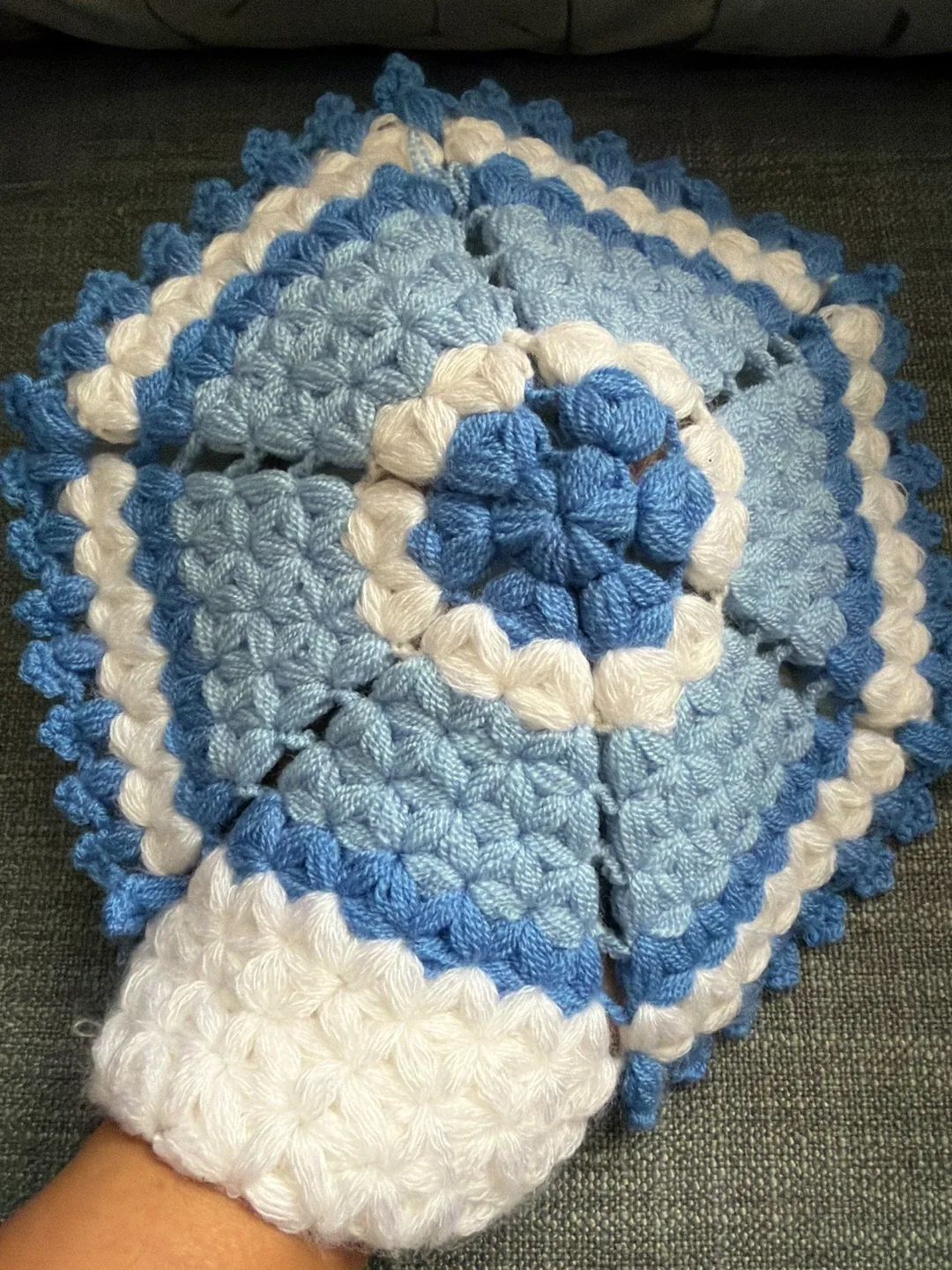 Handmade Knitted Loofah Washcloth - Blue & White image indicator(3)