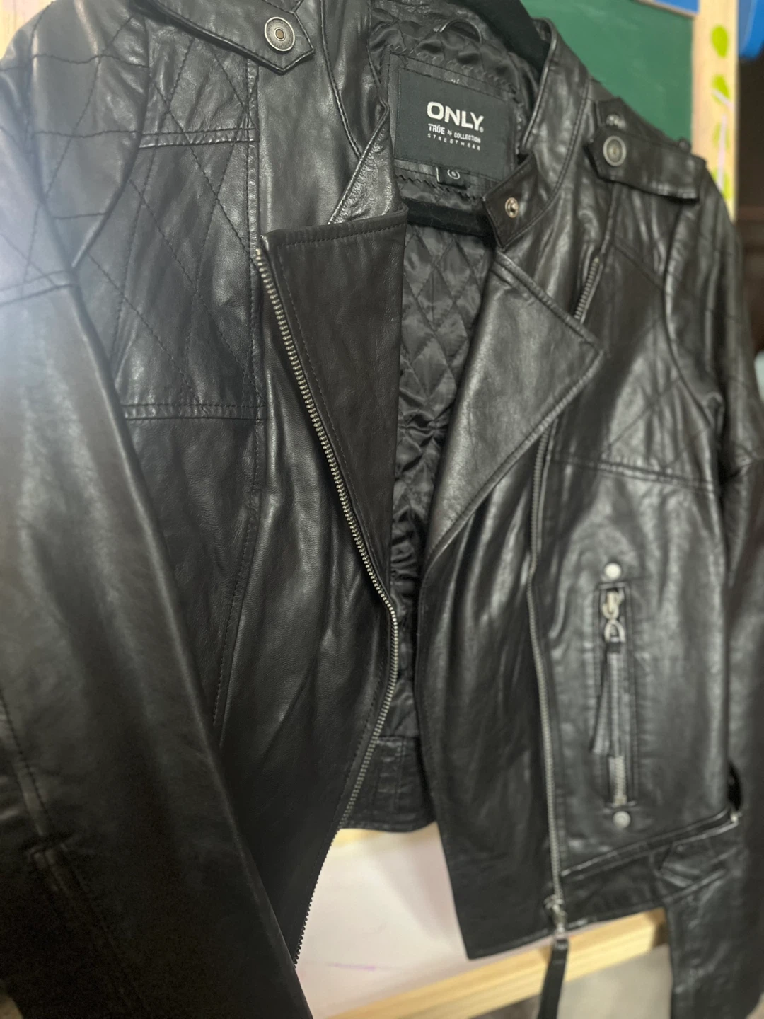 ONLY Black Leather Jacket Size S - photo 2