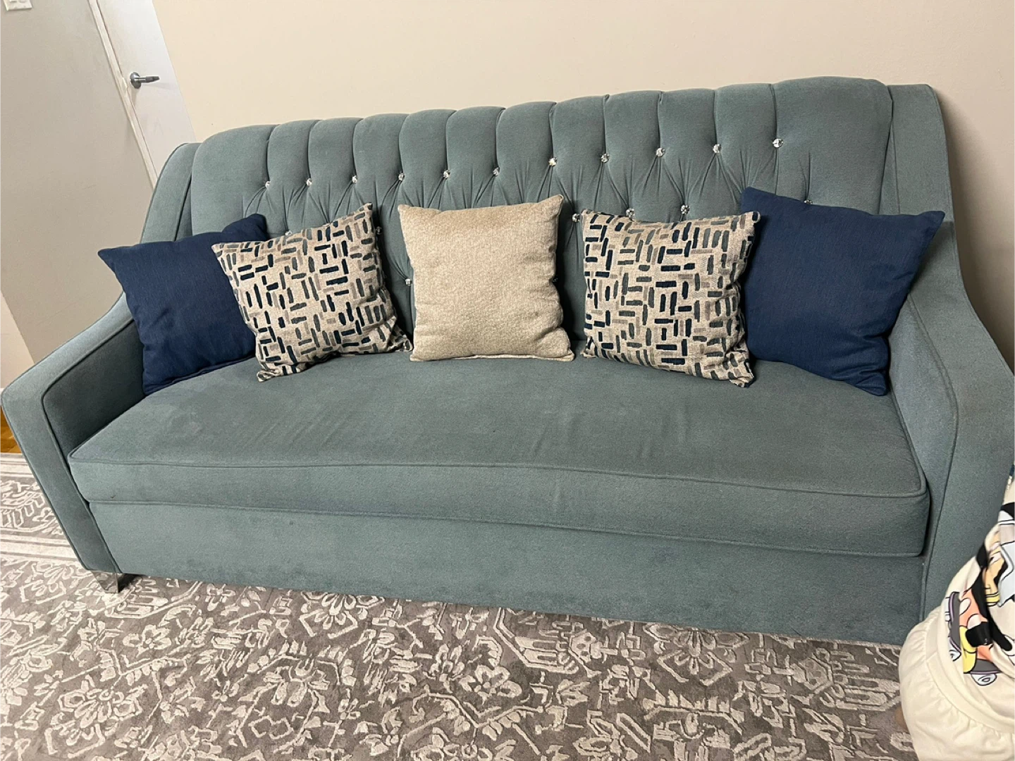 Light Blue Tufted Sofa and Armchair Set - photo 2