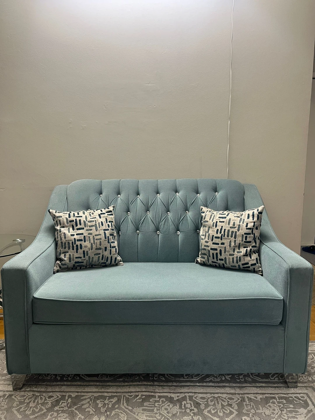 Light Blue Tufted Sofa and Armchair Set - photo 3