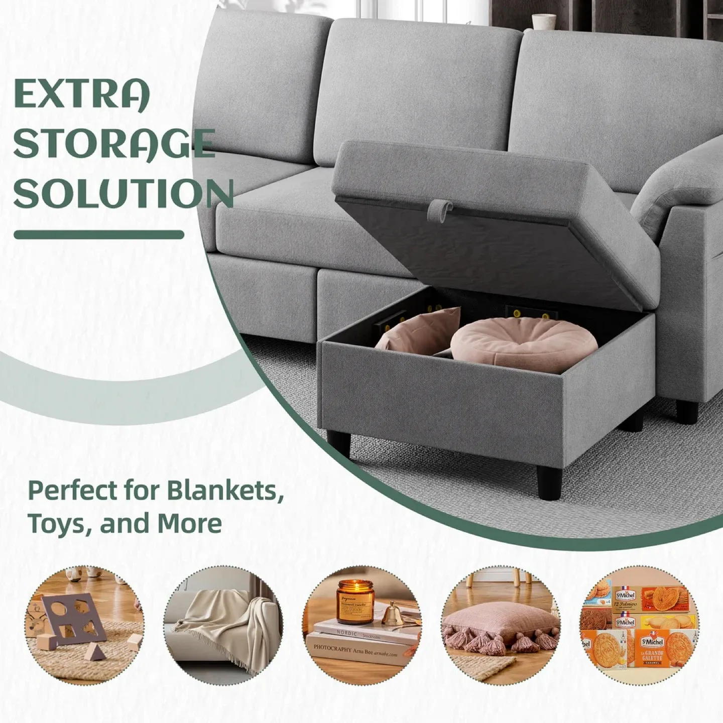 YAMCHEF Sectional Sofa Couch with Storage image indicator(2)