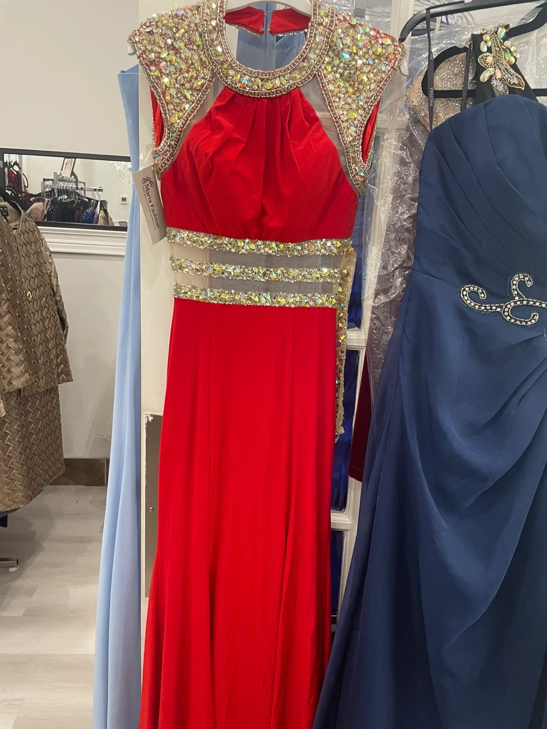 Maria Fashion Red Embellished Gown