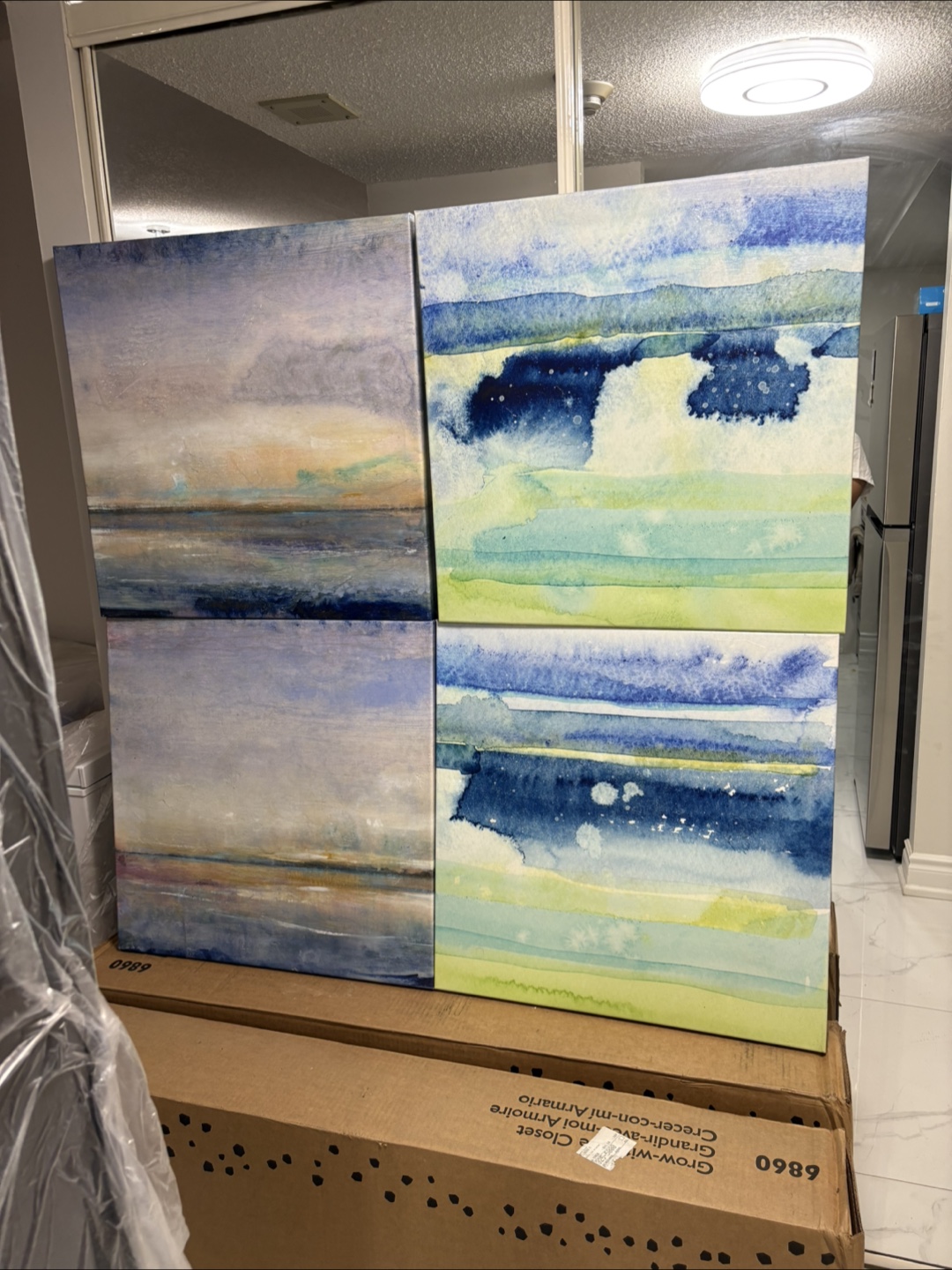 5 Abstract Paintings and 1 Wooden 3D Artwork. Take all for $20