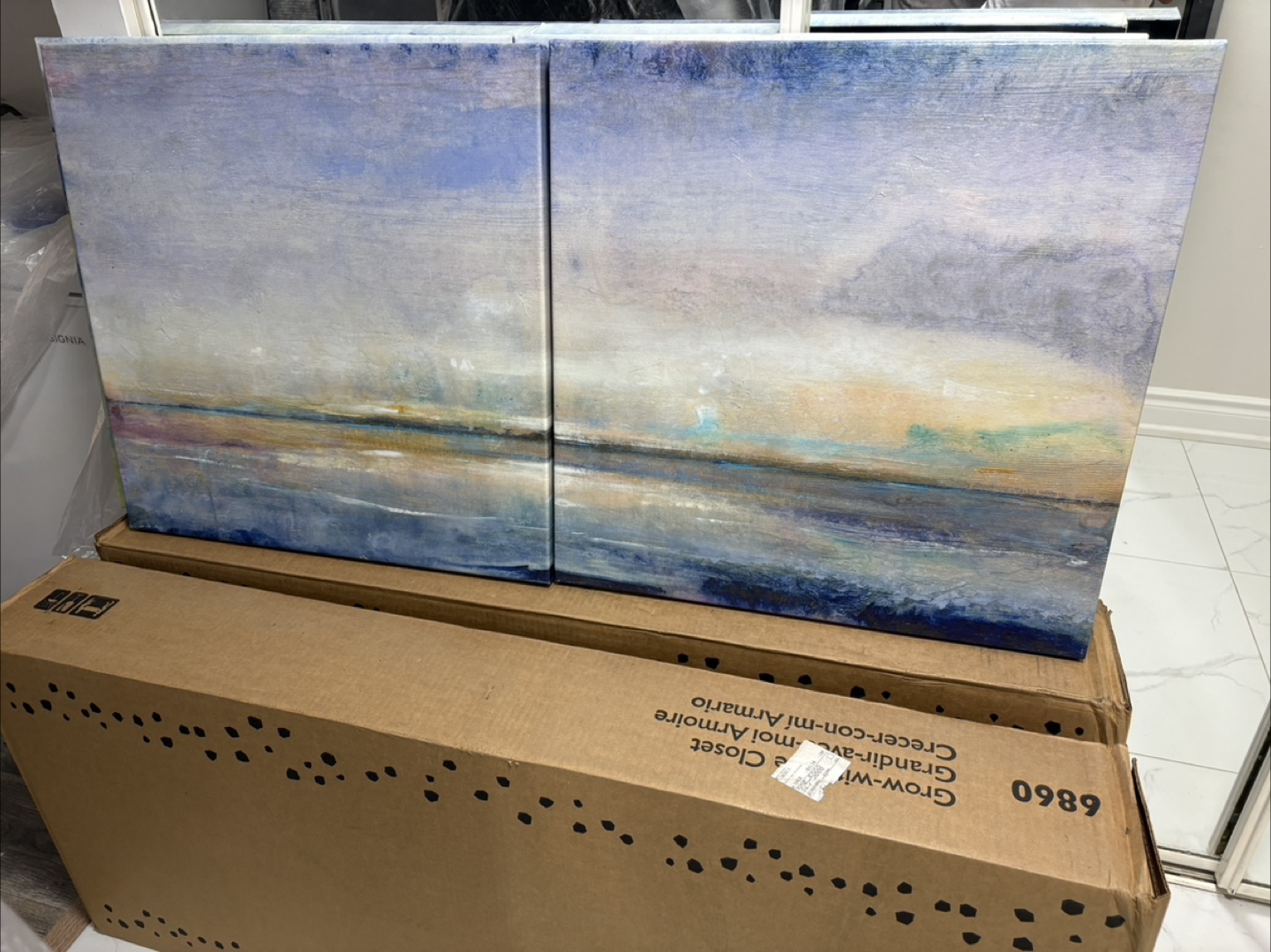 5 Abstract Paintings and 1 Wooden 3D Artwork. Take all for $20 - photo 4