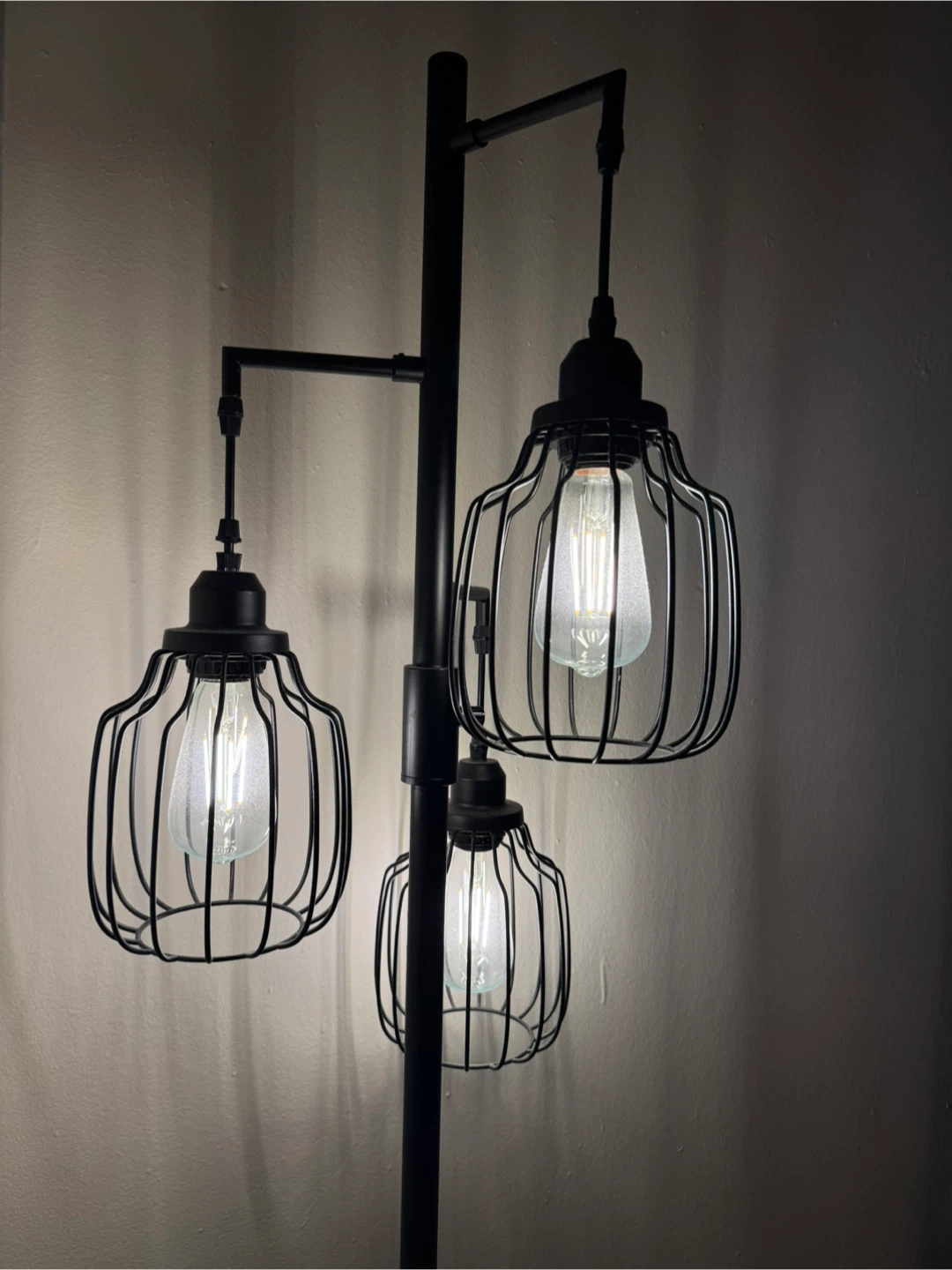 Dimmable Black Metal Cage 3-Light Floor Lamp - photo 3
