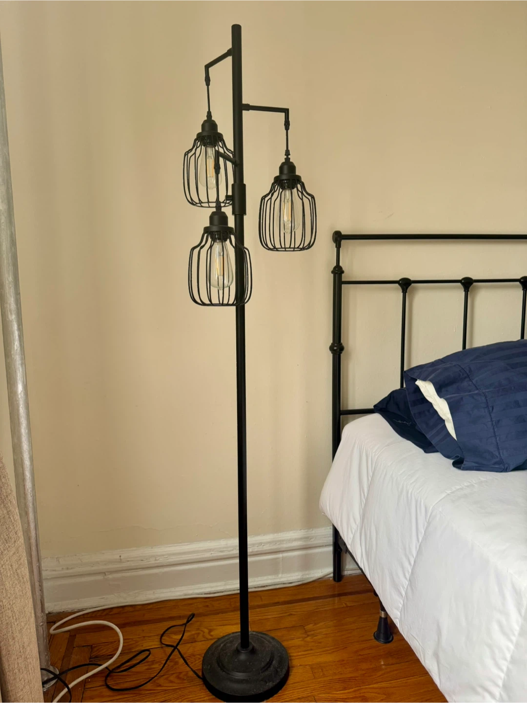 Dimmable Black Metal Cage 3-Light Floor Lamp - photo 2