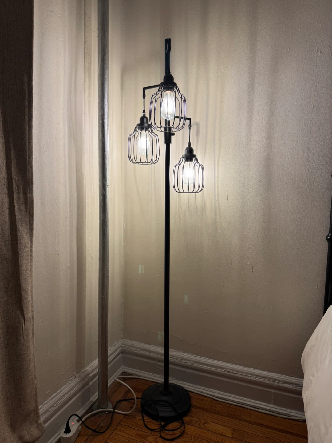 Dimmable Black Metal Cage 3-Light Floor Lamp - photo 4