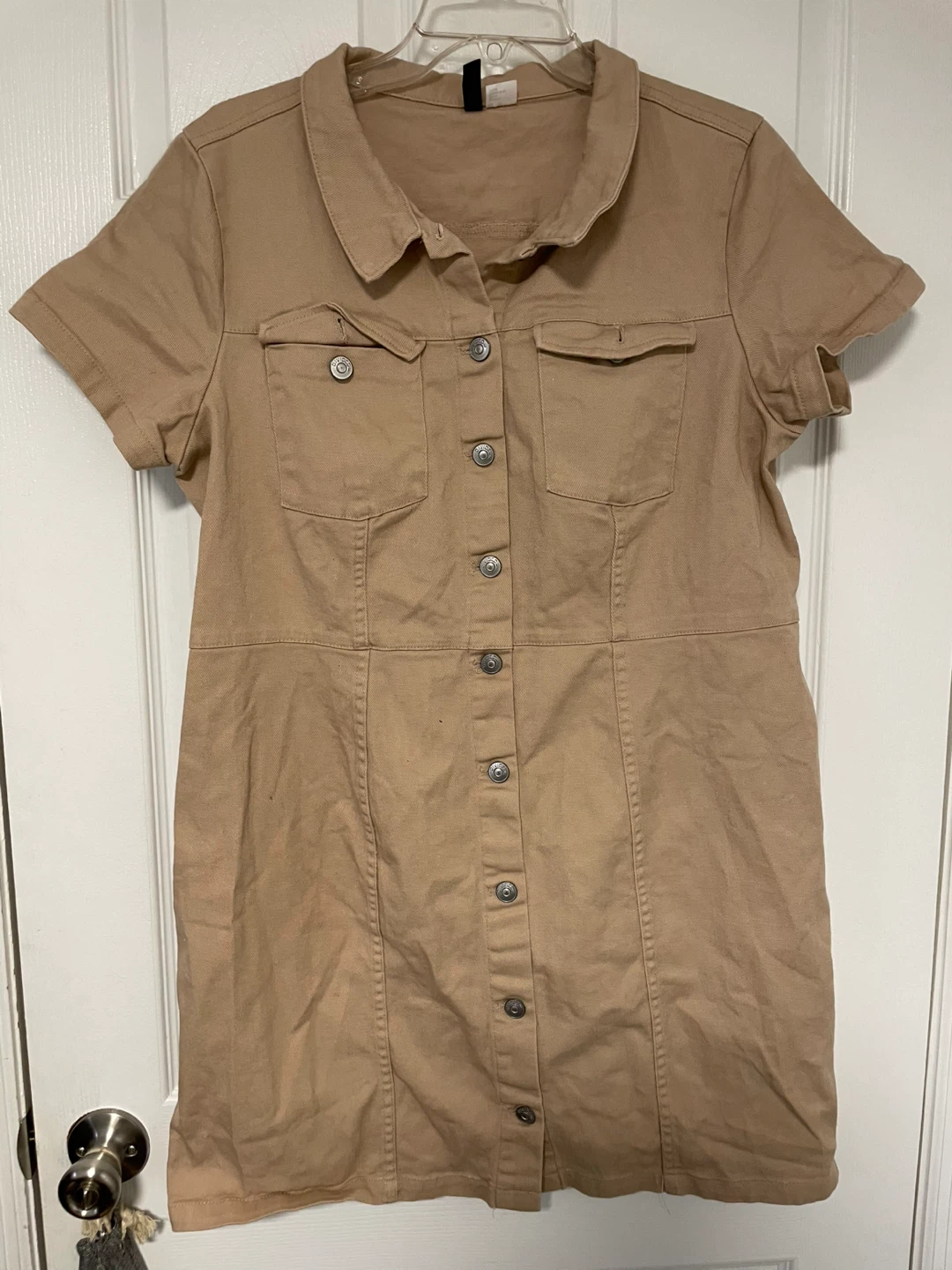 H&M khaki fitted mini denim dress Size XL