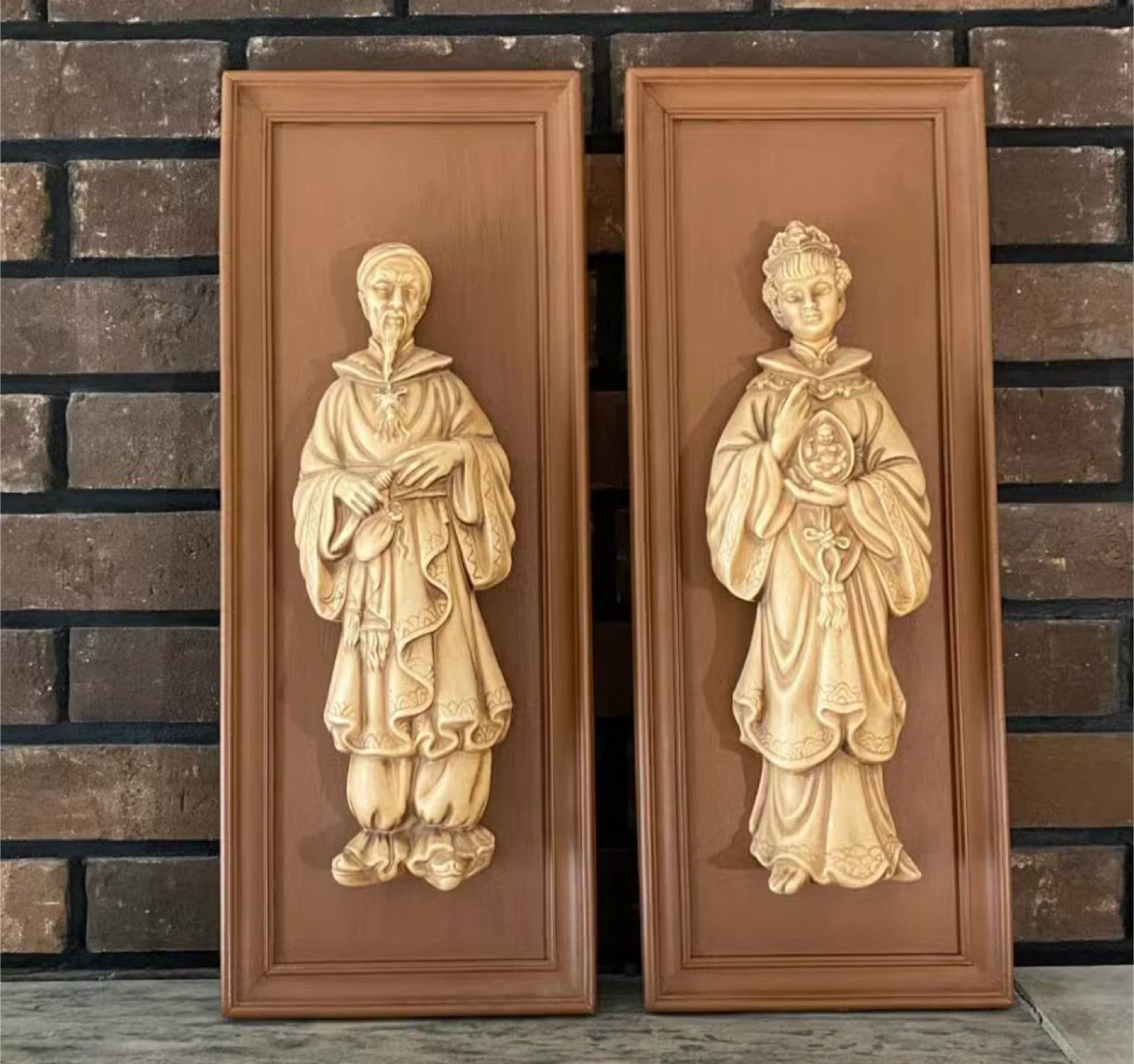 Vintage Asian Wall Art Plaques - Pair