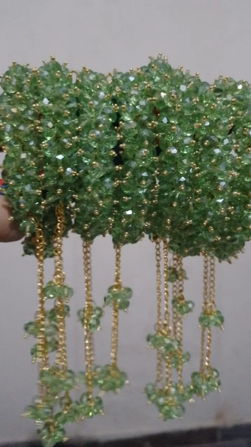 Handmade Crystal Beaded Bracelet with Chain Tassels image indicator(5)