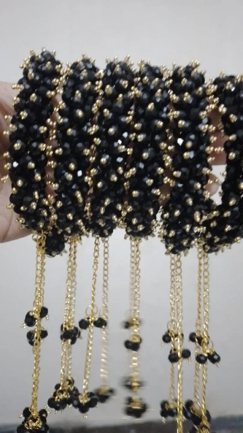 Handmade Crystal Beaded Bracelet with Chain Tassels image indicator(4)