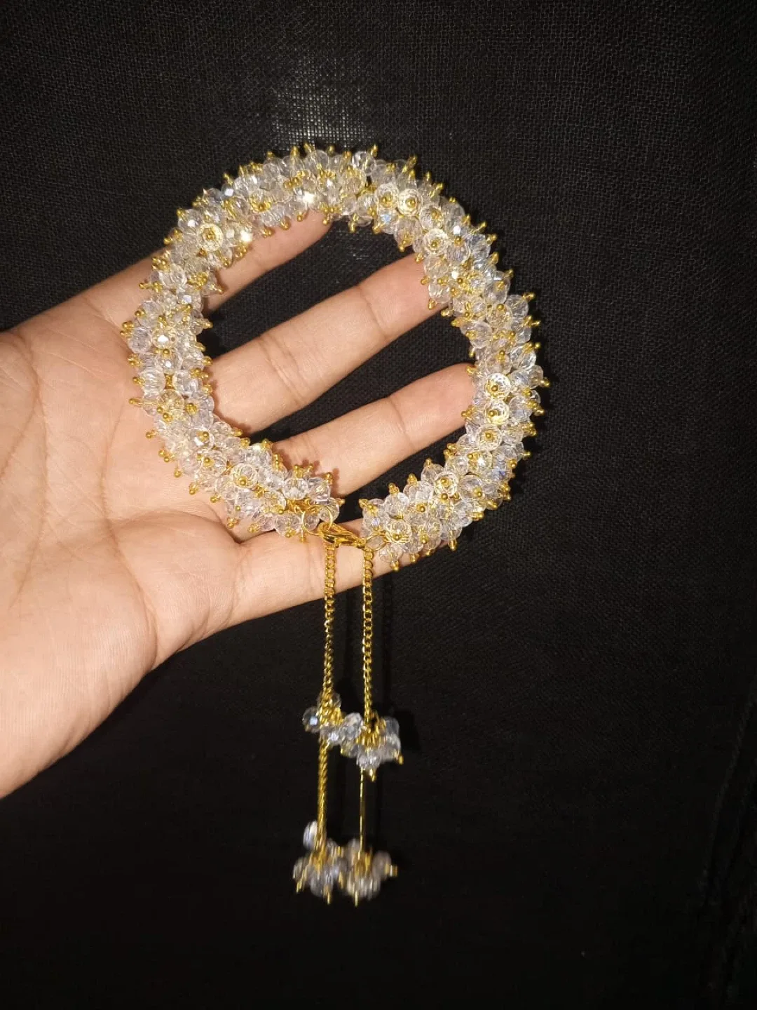 Handmade Crystal Beaded Bracelet with Chain Tassels image indicator(6)