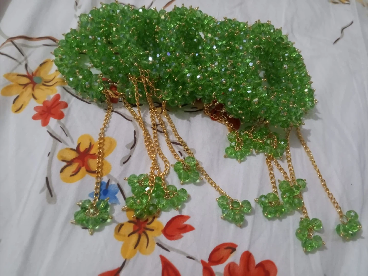 Handmade Crystal Beaded Bracelet with Chain Tassels - photo 2
