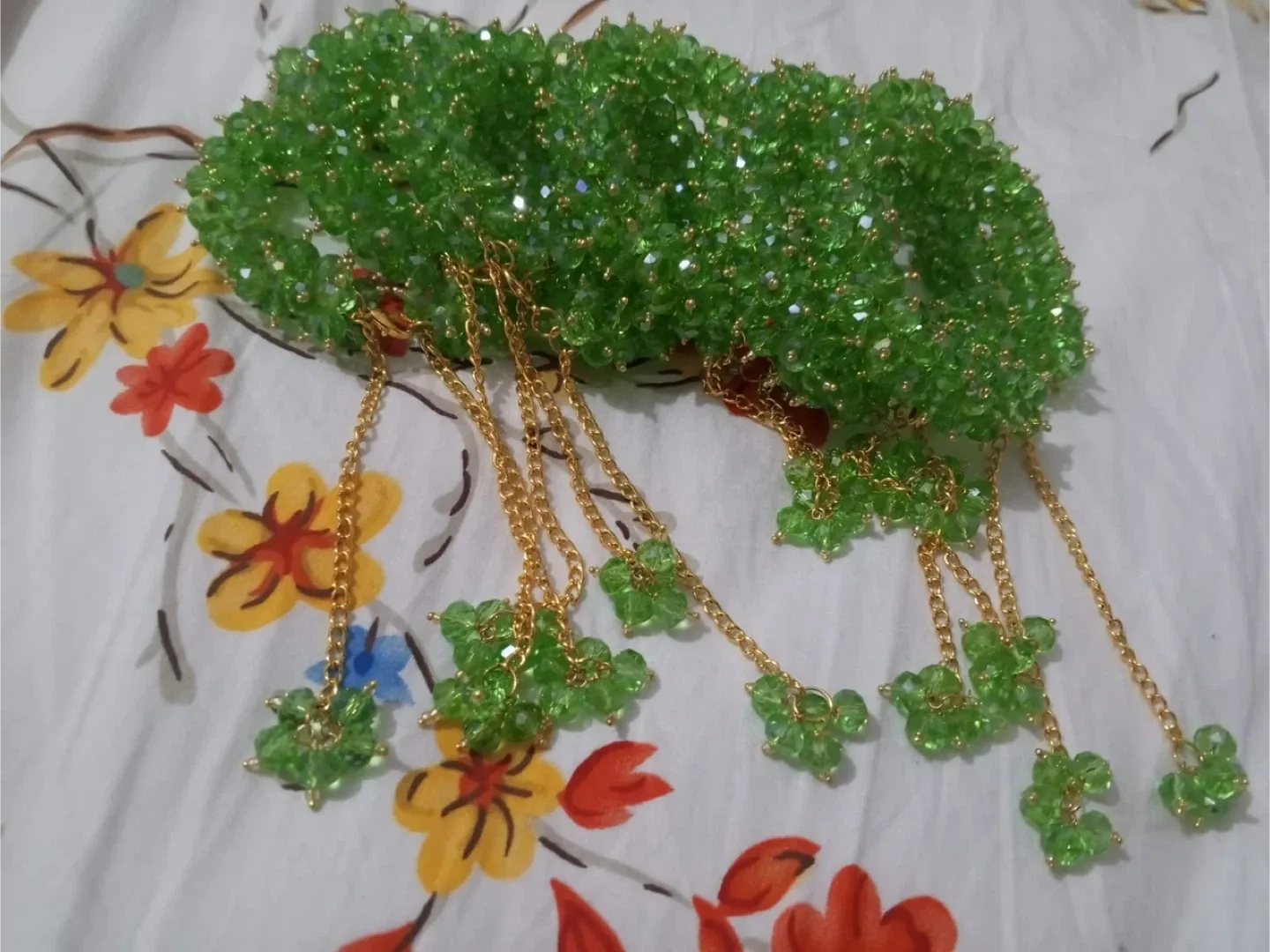 Handmade Crystal Beaded Bracelet with Chain Tassels image indicator(2)