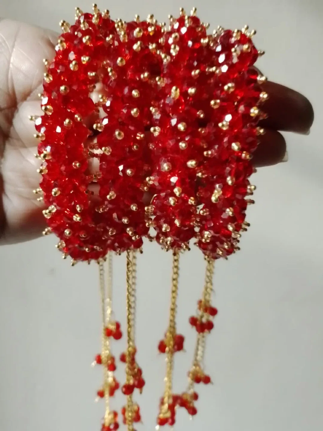 Handmade Crystal Beaded Bracelet with Chain Tassels image indicator(3)