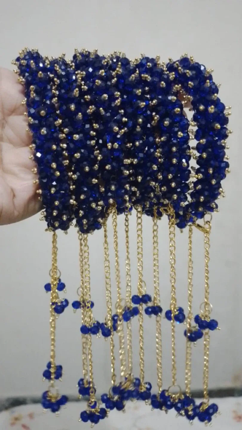 Handmade Crystal Beaded Bracelet with Chain Tassels image indicator(7)