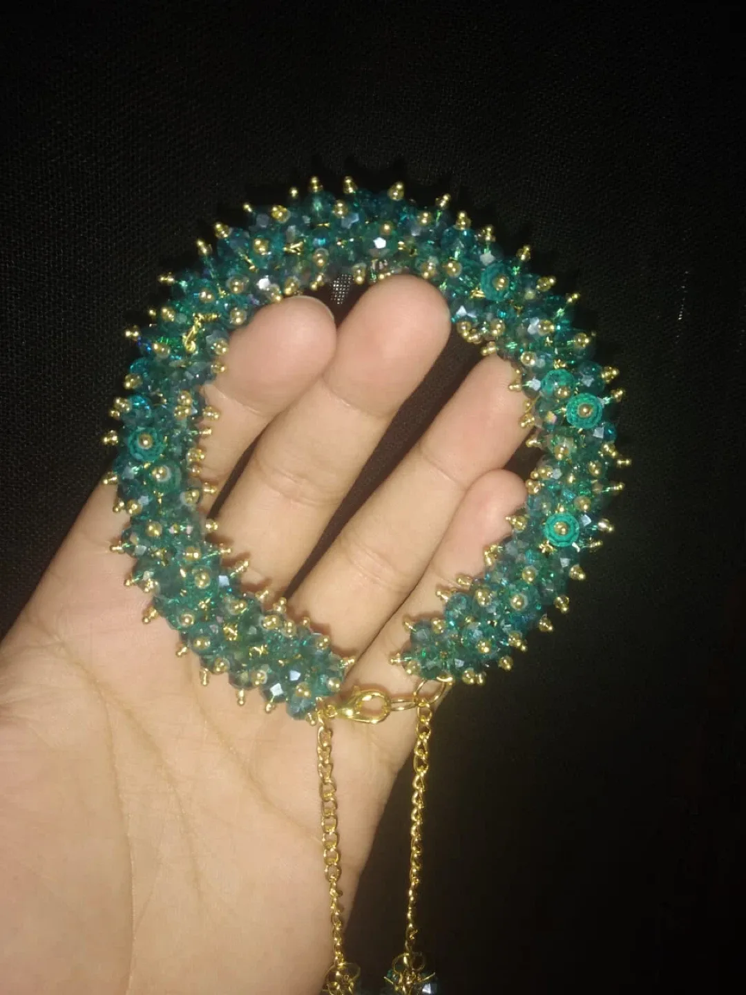 Handmade Crystal Beaded Bracelet with Chain Tassels image indicator(8)