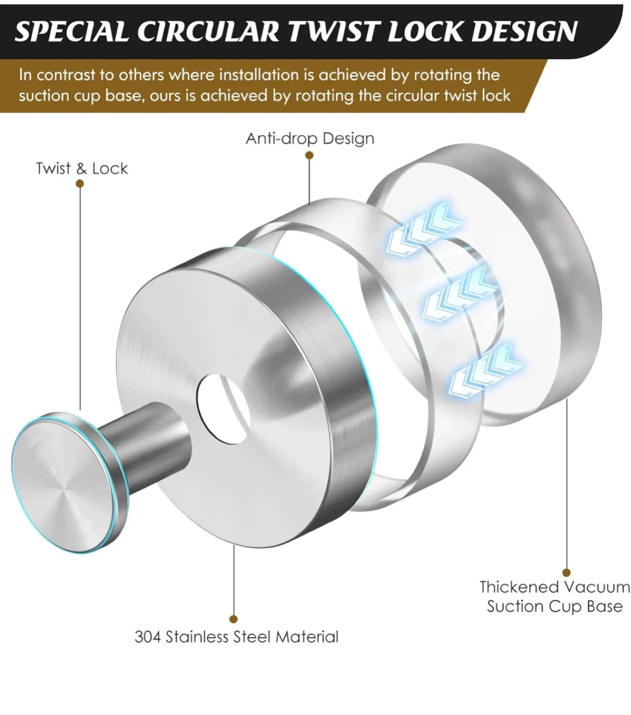 NEW Suction Cup Hooks - Heavy Duty, Twist Lock Design image indicator(2)
