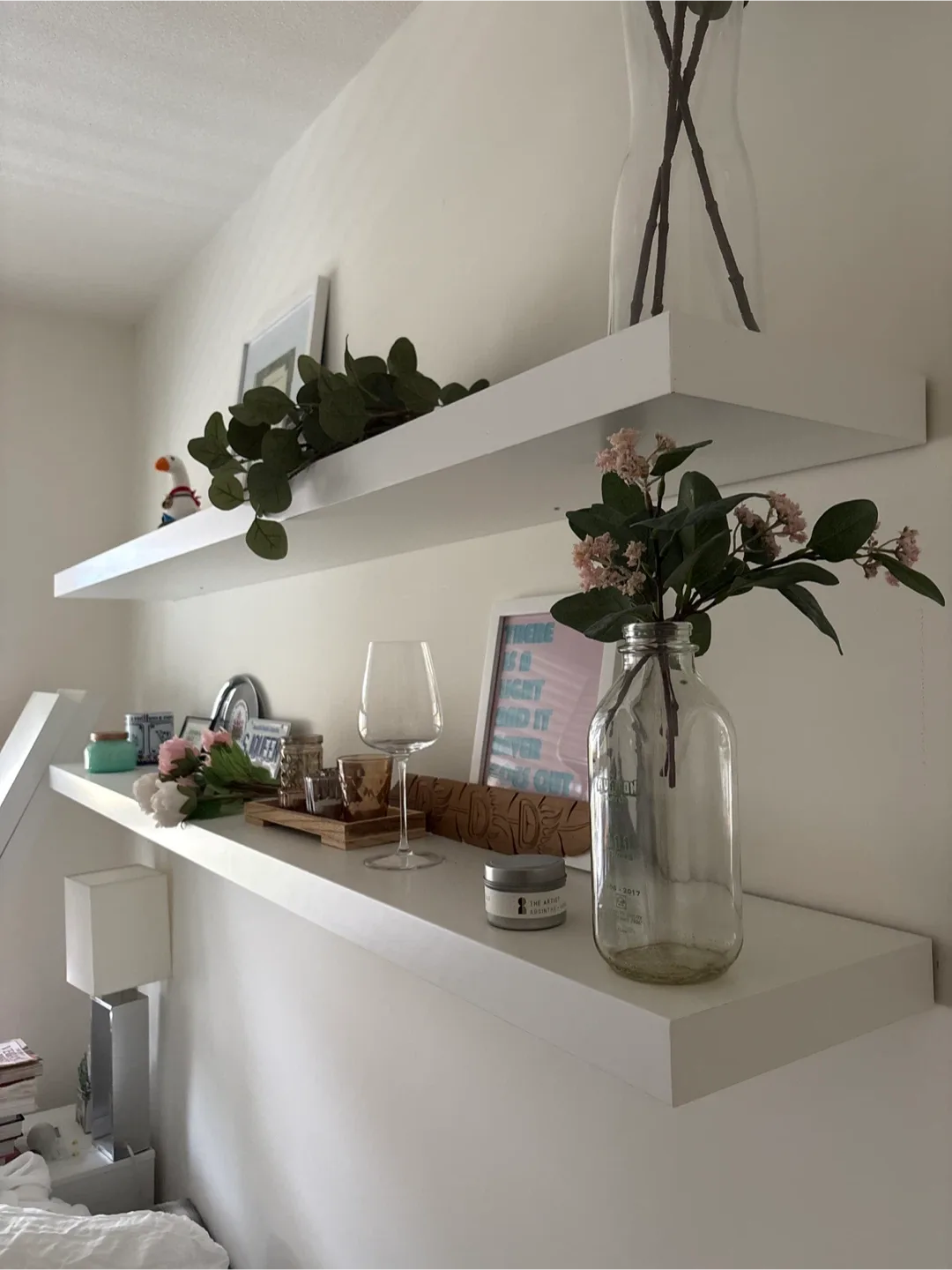 White floating wall shelves