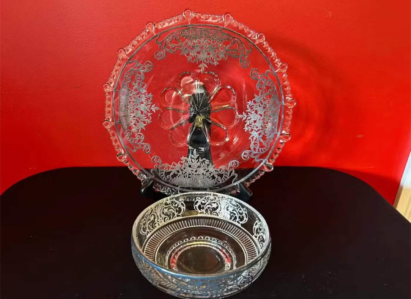 Vintage Glass Bowl and Plate Set thumbnail