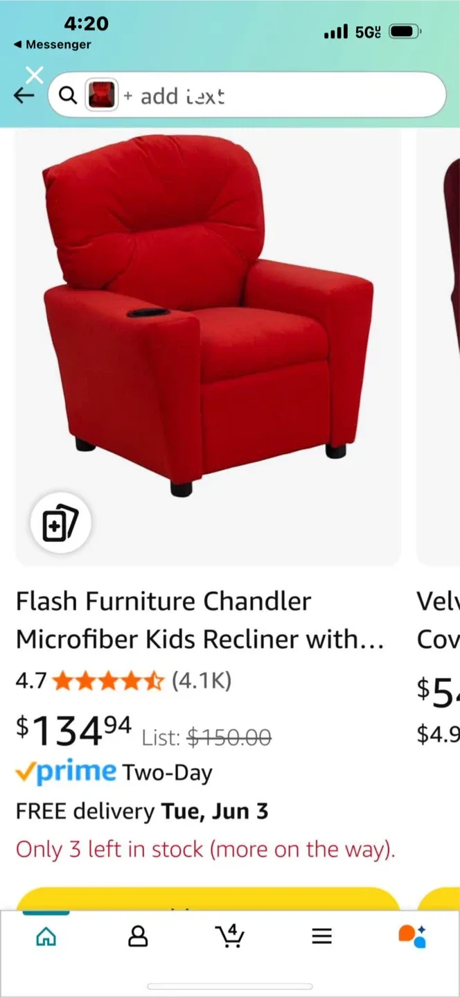 Flash Furniture Chandler Kids Recliner - Red Microfiber thumbnail
