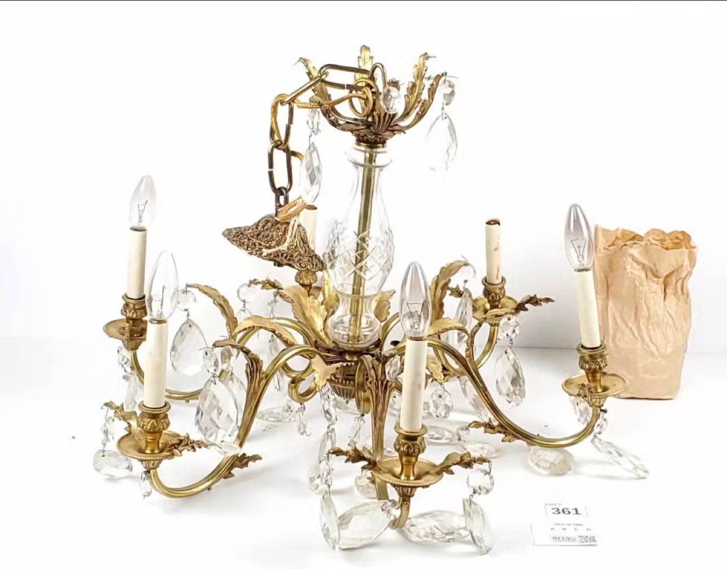 Vintage Bronze & Crystal Chandelier