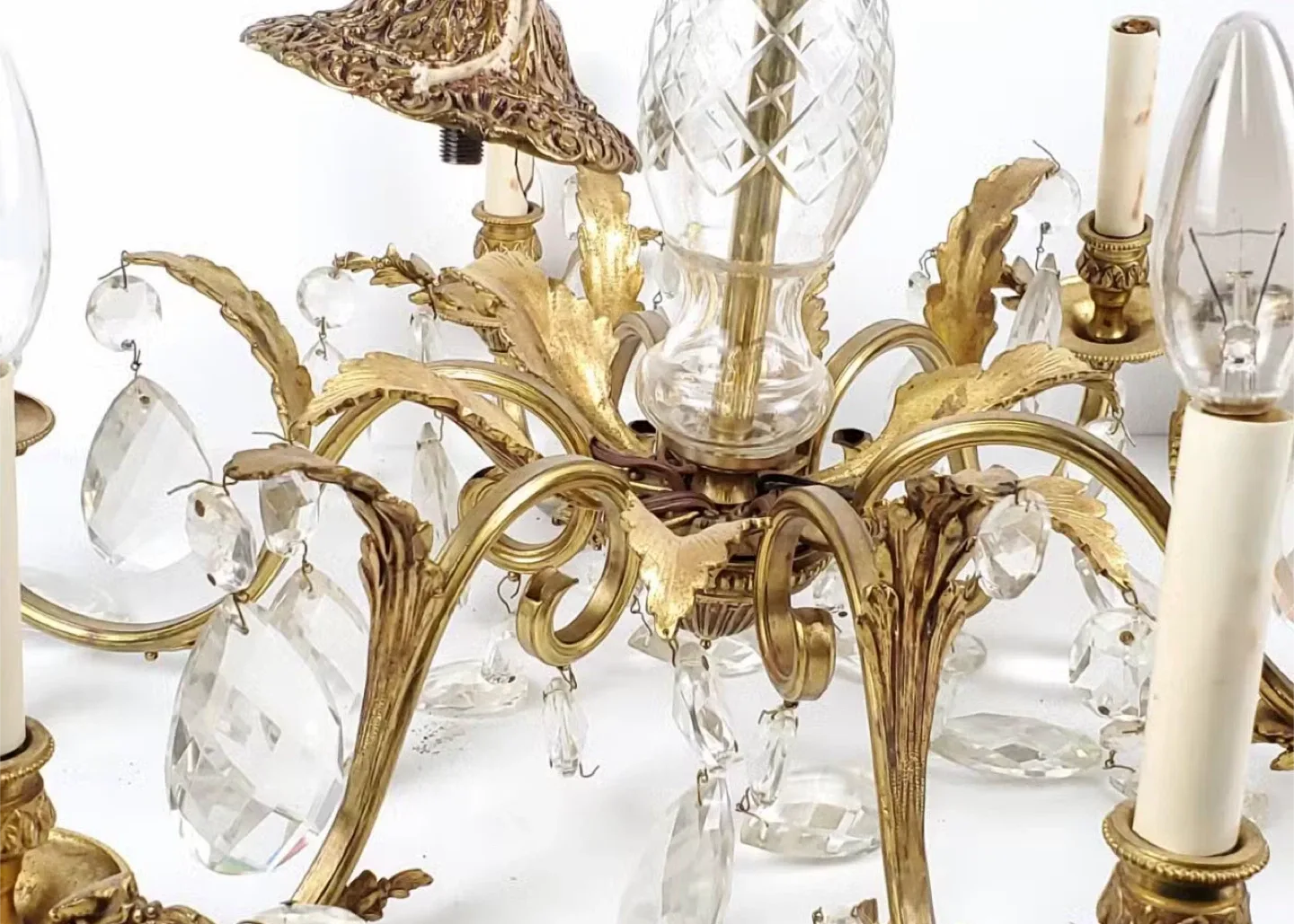 Vintage Bronze & Crystal Chandelier image indicator(3)