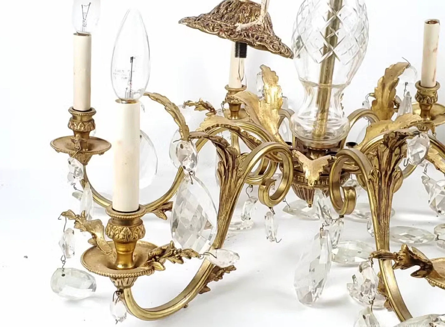 Vintage Bronze & Crystal Chandelier image indicator(2)