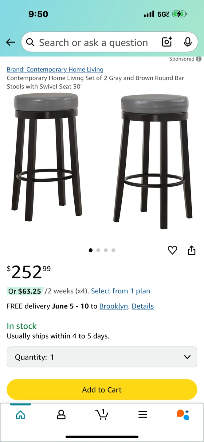 OULLUO Swivel Bar Stool Set - Like New!