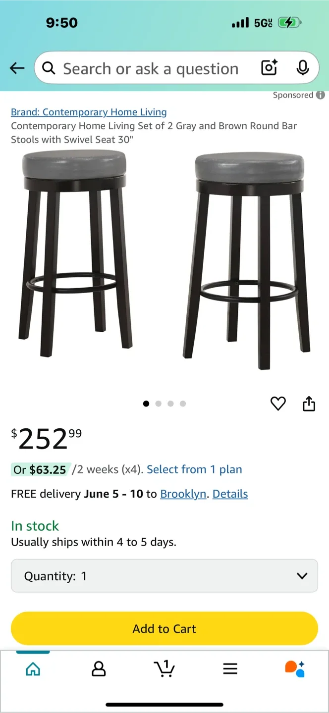 OULLUO Swivel Bar Stool Set - Like New! thumbnail