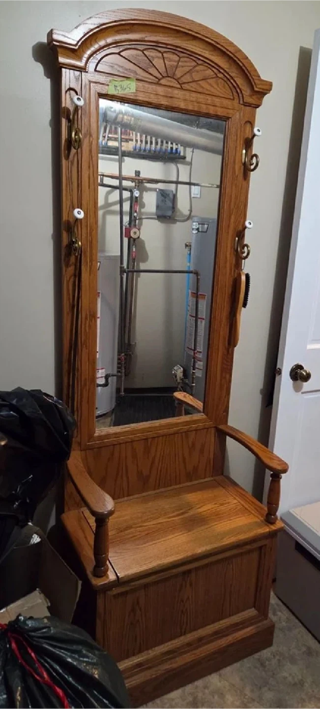 Hall Tree with Mirror & Bench - photo 2