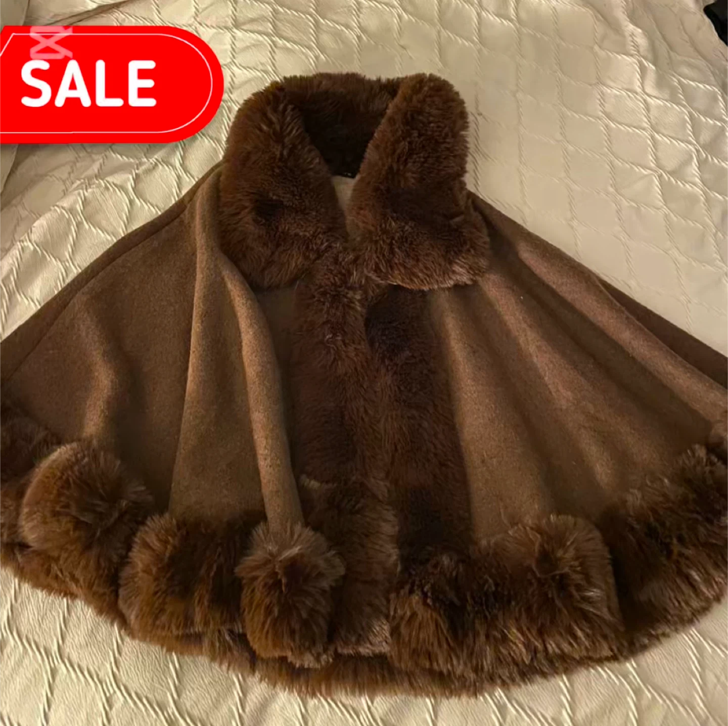 Brown Cape with Fur Trim