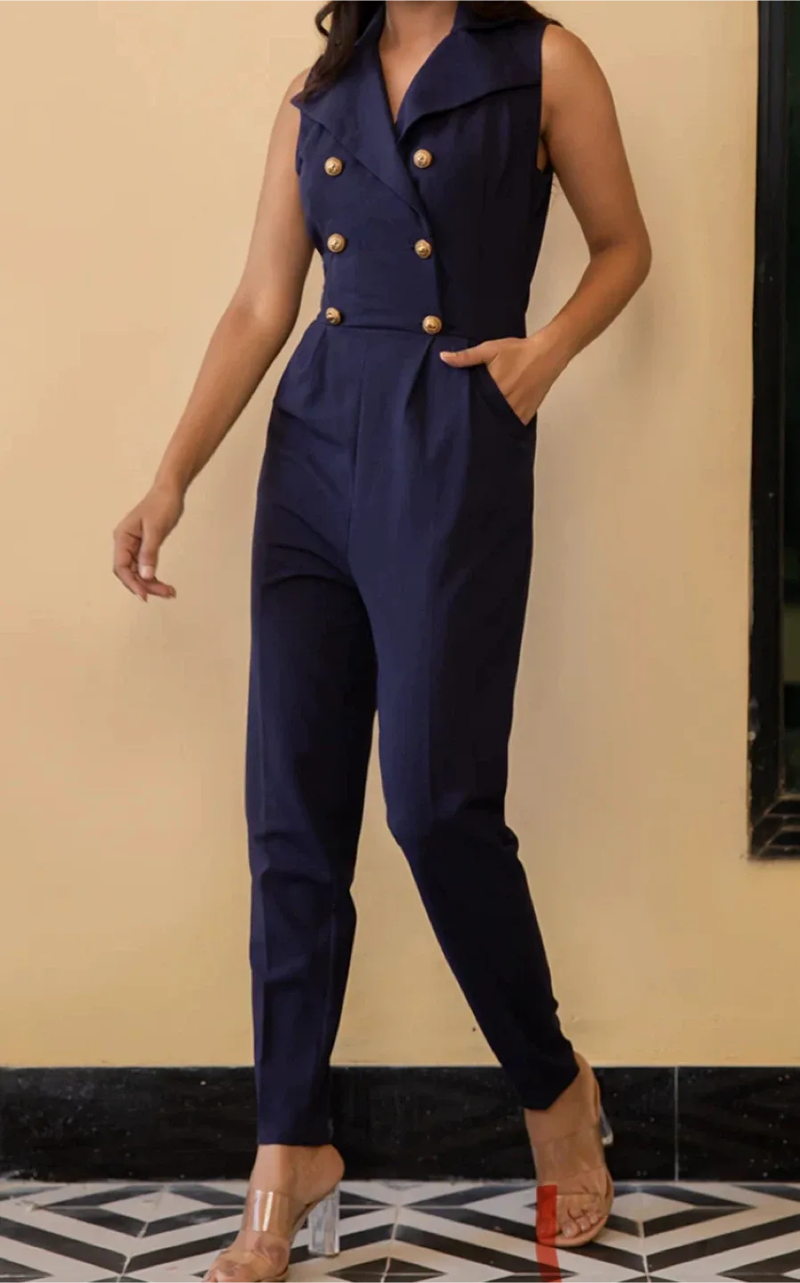 Navy Blue Jumpsuit w/ pockets - Size S